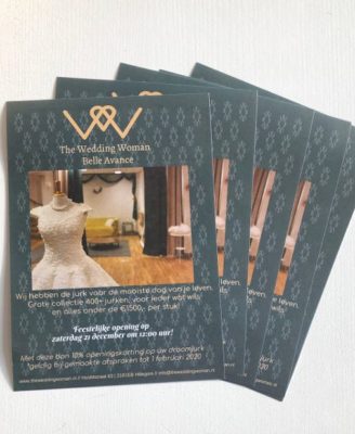 uitnodigingsflyer Bruidswinkel The Wedding Woman